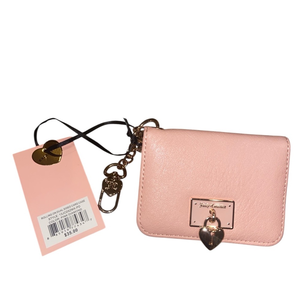 🎁 NWT Juicy Couture Pink Card Holder with Gold Accents - Picture 1 of 6